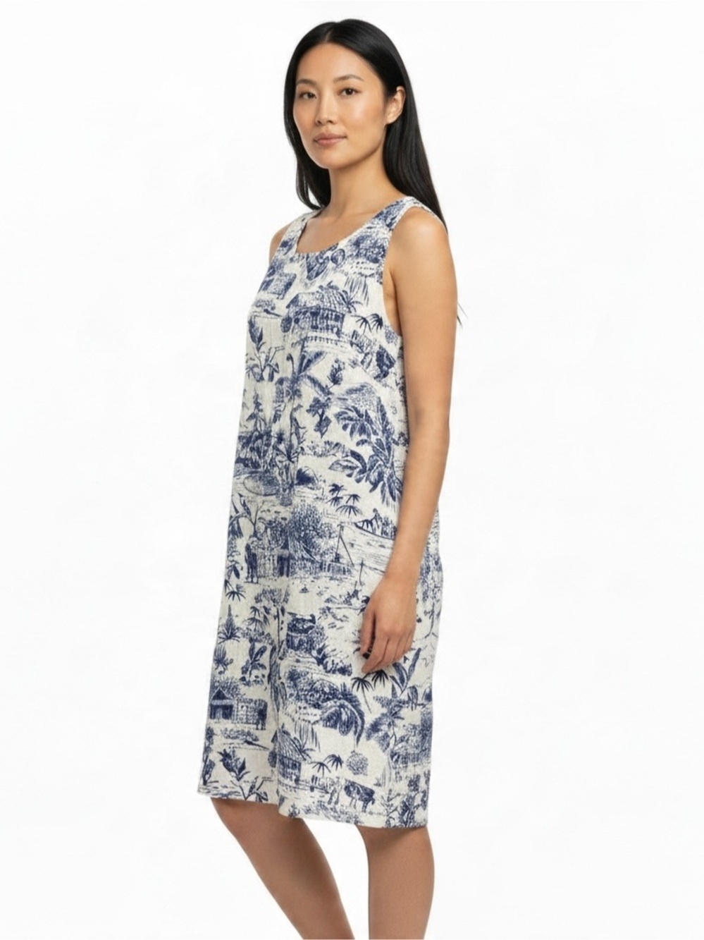 Joie Tropical Toile Print Sleeveless Linen Blend Dress
